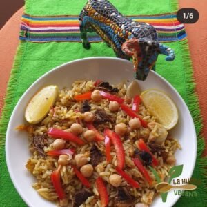 Paella Nori de garbanzo y champiñones. Platos Veganos. Comida vegana Quito.